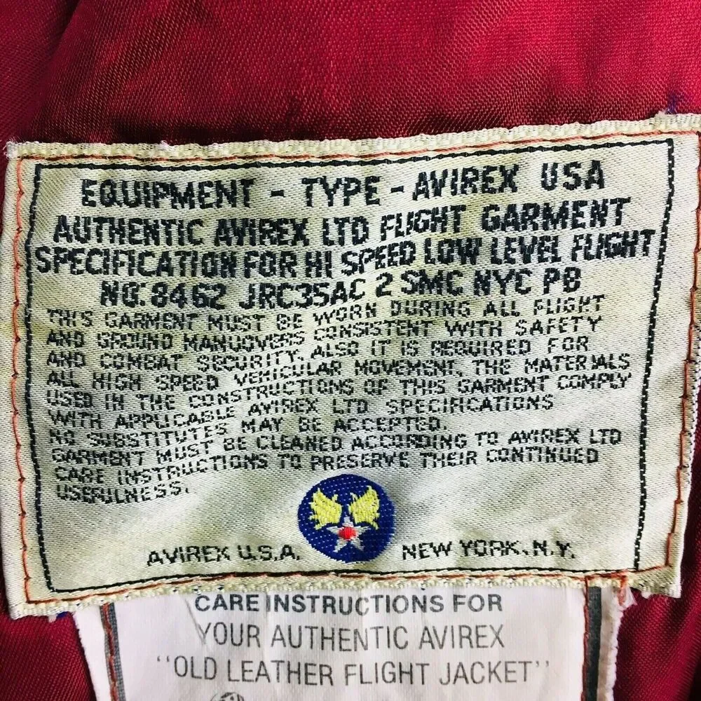 VTG Avirex Leather Sheep Wool Type G-1 Flight Bomber Jacket US Navy Aeronautics